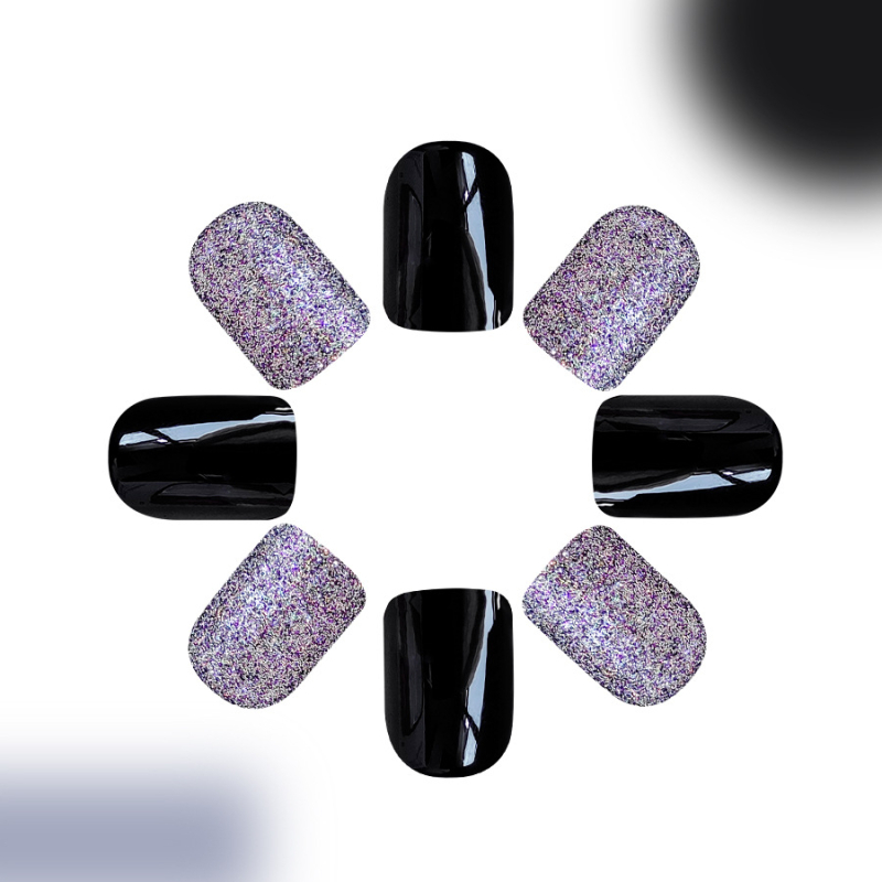 Патчове за маникюр с блестящ дизайн на звезди – къси квадратни, отделяеми, 24 броя