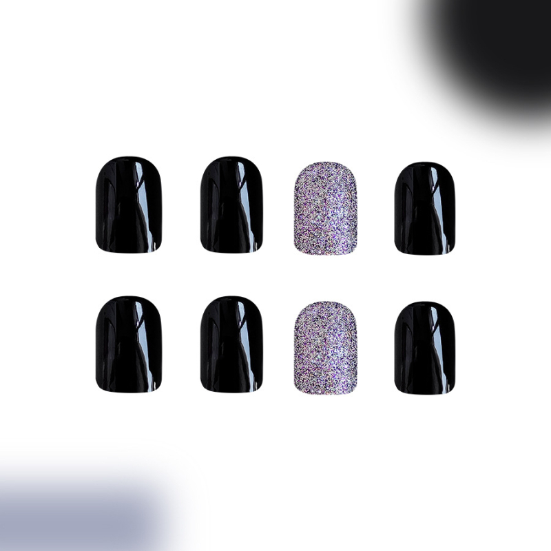 Патчове за маникюр с блестящ дизайн на звезди – къси квадратни, отделяеми, 24 броя