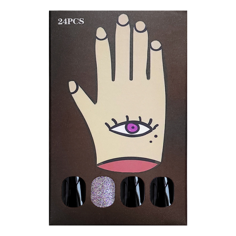 Патчове за маникюр с блестящ дизайн на звезди – къси квадратни, отделяеми, 24 броя