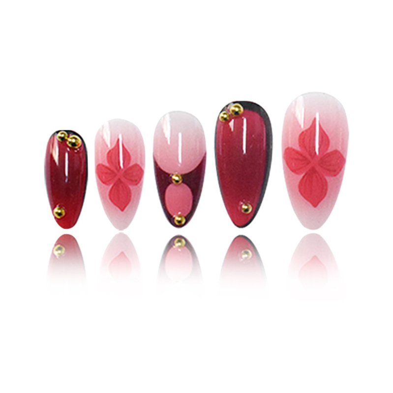 24 kusov umelých nechtov v mandľovom tvare, s krížom a kvetinovým vzorom, vyrezávaná ruža a perly, na nosenie