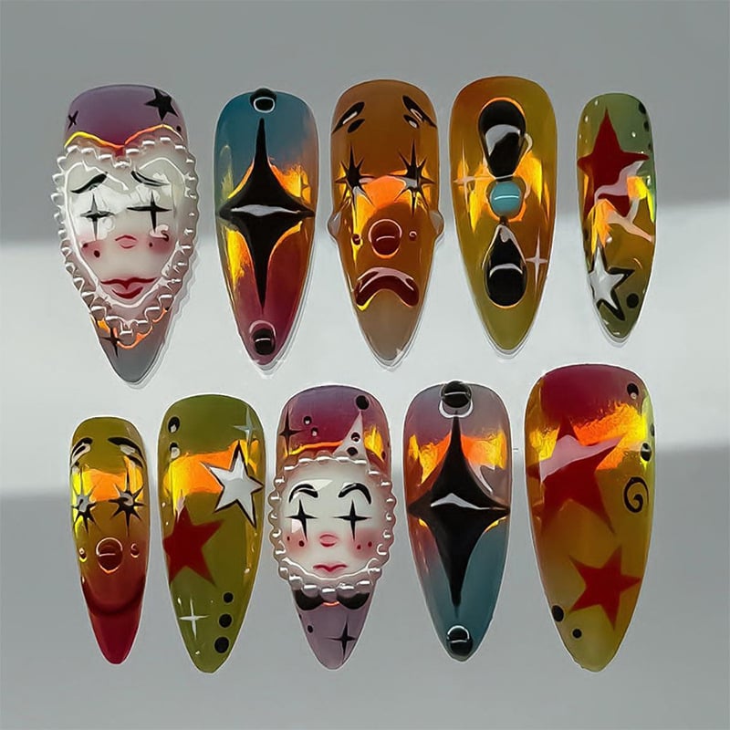 Nálepky na nechty – nositeľný dizajn, kreslený vzor, retro štýl, sada 30 kusov