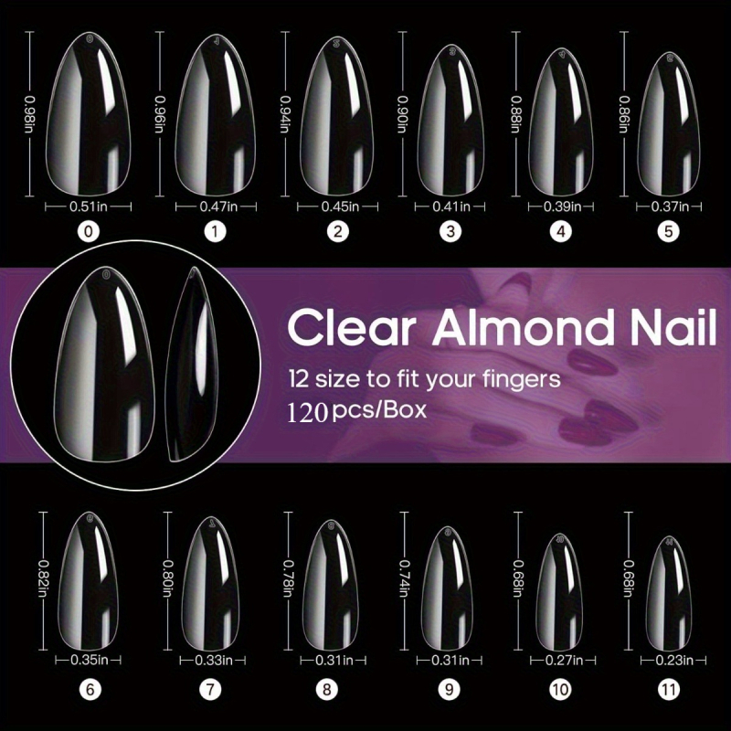 Бадемови нокътни върхове – мек гел, пълно покритие, 120 бр