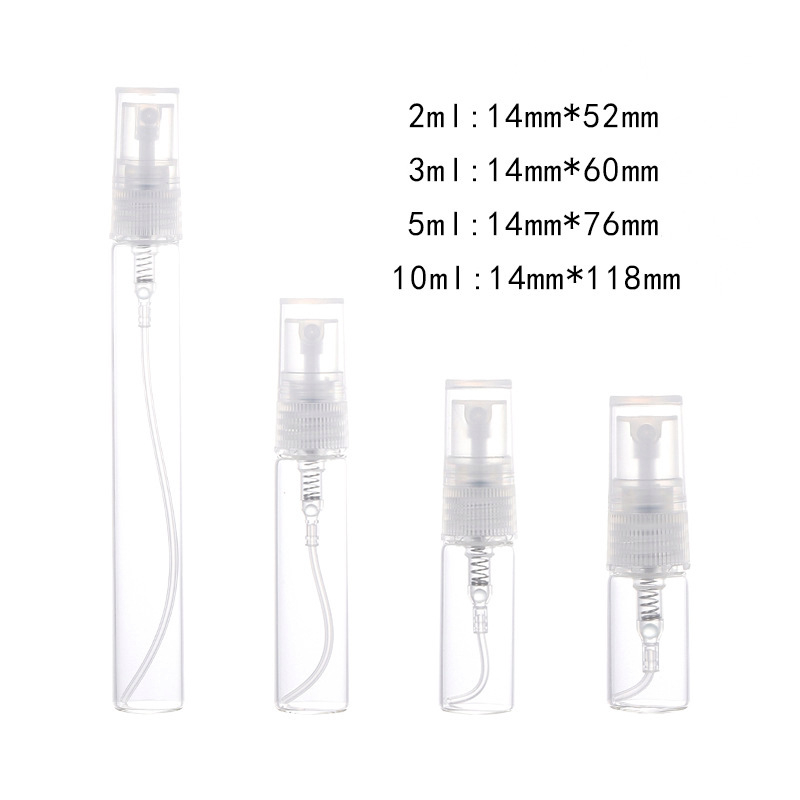 Sklenená fľaštička na parfum, rozprašovač, prázdna, prenášateľná, vzorka