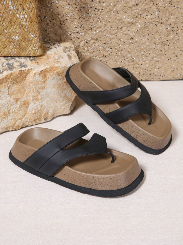 Сандали с разделен пръст, дебел под, горна част микрофибър, подметка каучук, форма на пръста: квадратна, стил: елегантен ежедневен
