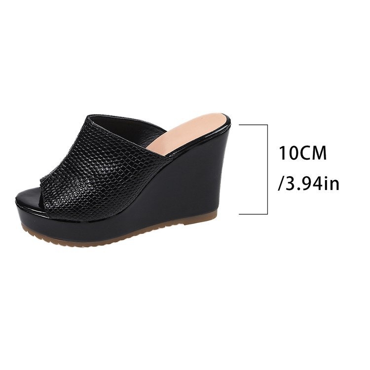 Moters vienos linijos sandalai su žuvies burnos pirštų forma, klininiai kulnai, PU viršus, PU vidus, gumos padas (Vasaros 2024)