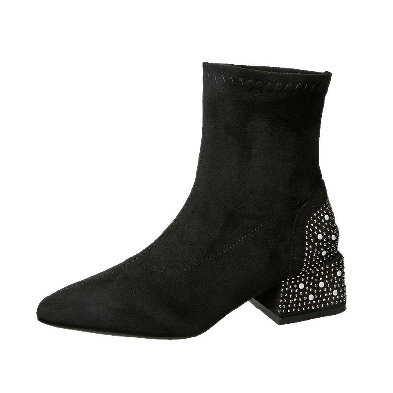 Мартин ботуши: велурен горен слой, кръгла носка, дебел среден ток 3–5 см, корейска версия, едноцветен