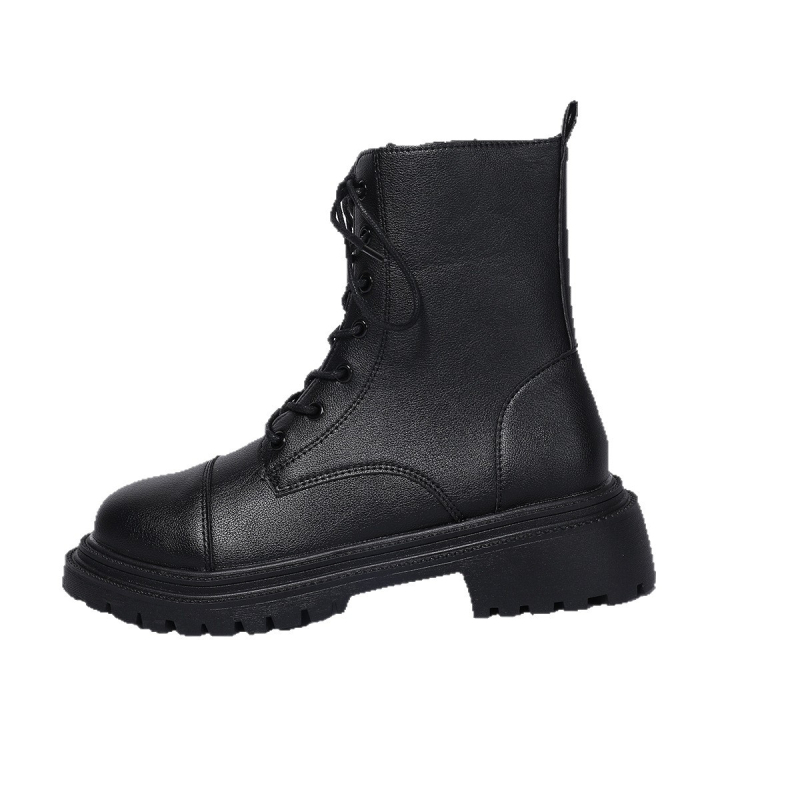 Дамски ботуши Мартин, нисък крачол, кръгъл пръст, страничен цип, дебел ток 3–5 см, водоустойчиви