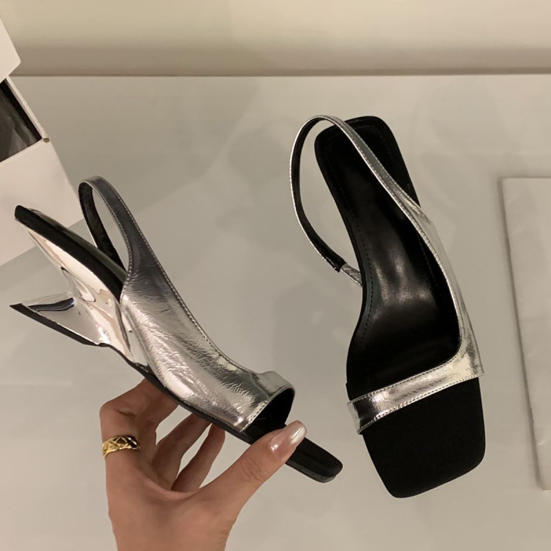 Сандали с една лента, квадратен нос, 3–6 см ток, гумена подметка, горна част от супер влакна