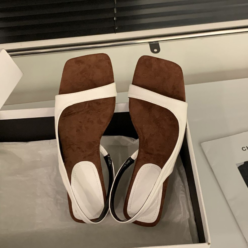 Сандали с една лента, квадратен нос, 3–6 см ток, гумена подметка, горна част от супер влакна