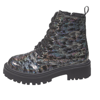 Дамски мартин ботуши - PU горна част, каучукова подметка, кръгла носка, среден ток 3-5 см, предно връзване