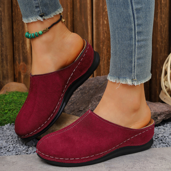 Moteriški velūro klininiai sandalai, užsidėjami slip-on, apvali nosis, stora gumos padas