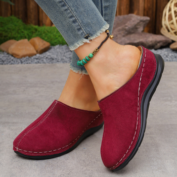 Moteriški velūro klininiai sandalai, užsidėjami slip-on, apvali nosis, stora gumos padas