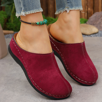 Moteriški velūro klininiai sandalai, užsidėjami slip-on, apvali nosis, stora gumos padas