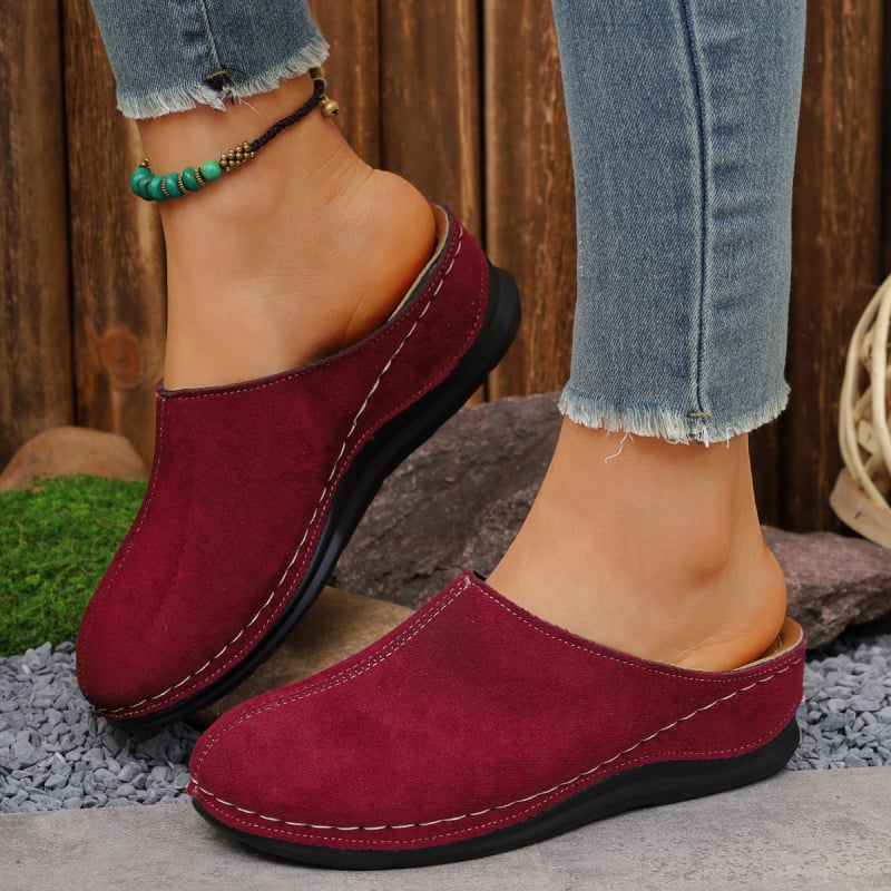 Moteriški velūro klininiai sandalai, užsidėjami slip-on, apvali nosis, stora gumos padas