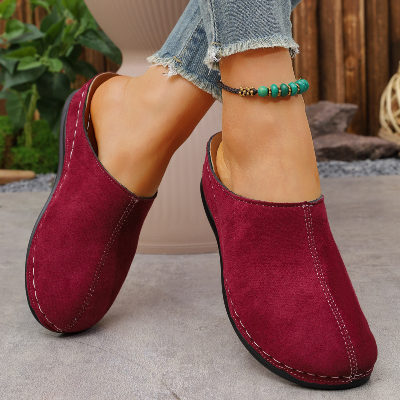 Moteriški velūro klininiai sandalai, užsidėjami slip-on, apvali nosis, stora gumos padas