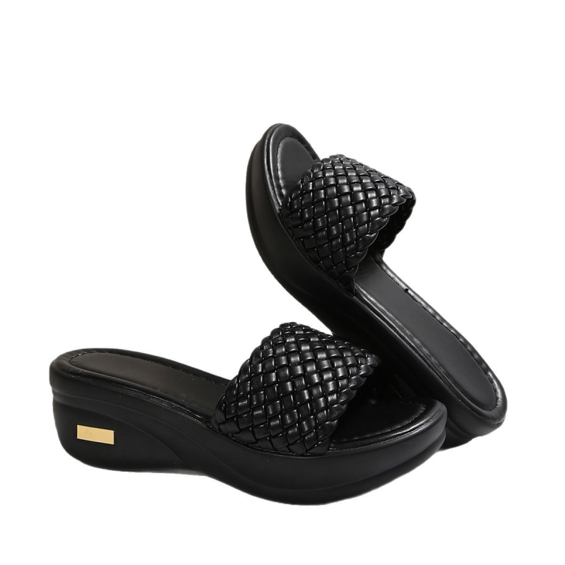 Плетени платформи пантофи, корейски стил, PU горна част, PU подметка