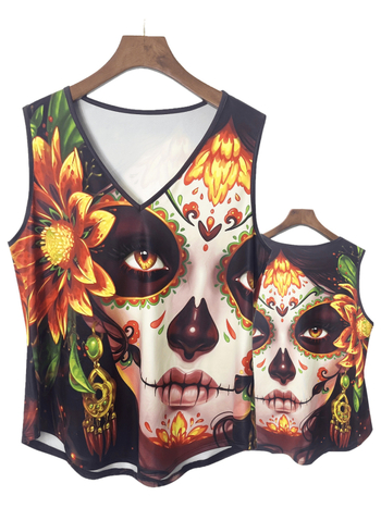 Plus-size dámsky V-krk pletený set s potlačou – polyester-elastan, štíhly strih