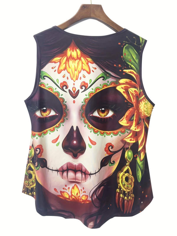 Plus-size dámsky V-krk pletený set s potlačou – polyester-elastan, štíhly strih