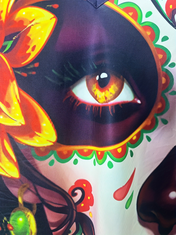 Plus-size dámsky V-krk pletený set s potlačou – polyester-elastan, štíhly strih