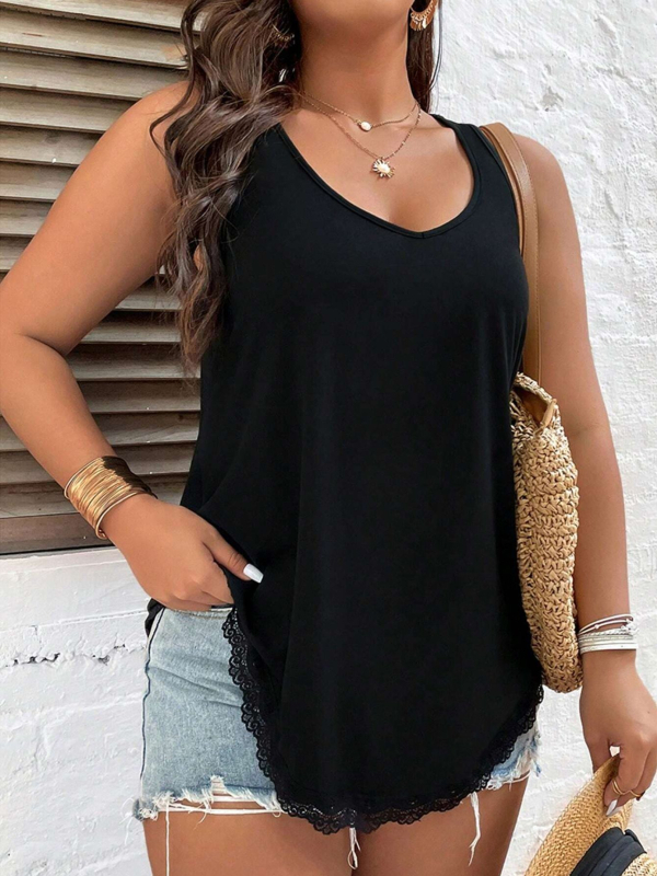 V-nyakú ujjatlan felső csipkével, Brushed Milk Silk anyagból, 95%+ poliészter