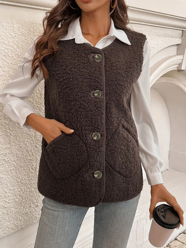 Prsluk Velvet Grain tkanine, V-izrez, kopčanje u jednom nizu, širok kroj, japansko-korejski stil