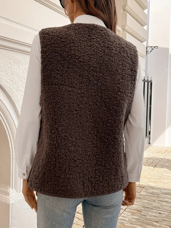 Prsluk Velvet Grain tkanine, V-izrez, kopčanje u jednom nizu, širok kroj, japansko-korejski stil