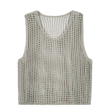 Ženski bezruk vest s mrežastim materijalom, U-izrez, standardna duljina; elastan ≤30% + drugi materijal 70–80%.