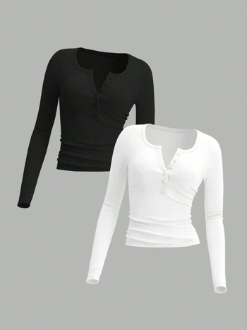 Majica s dugim rukavima i okruglim izrezom, jednobojna poliester-spandeks smjesa, ležernog kroja