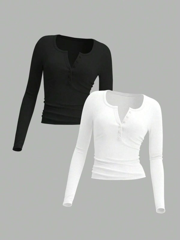 Majica s dugim rukavima i okruglim izrezom, jednobojna poliester-spandeks smjesa, ležernog kroja