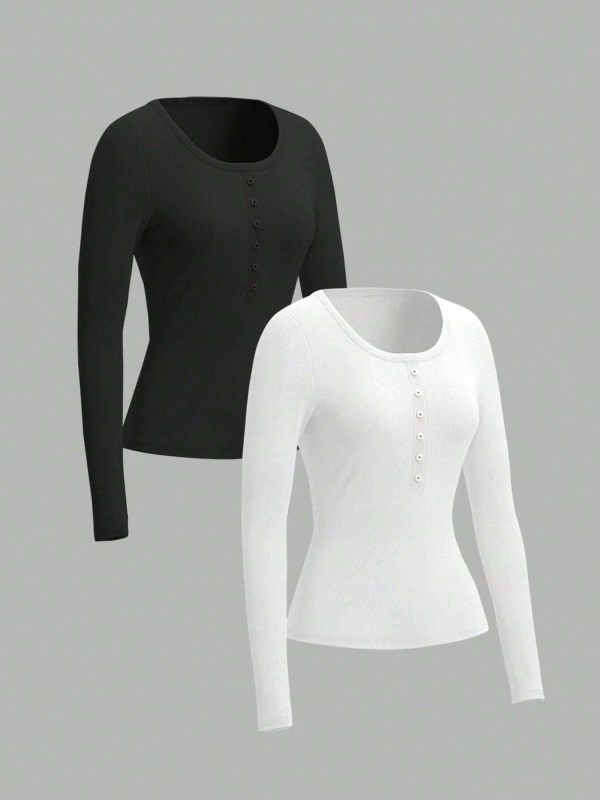 Majica s dugim rukavima i okruglim izrezom, jednobojna poliester-spandeks smjesa, ležernog kroja