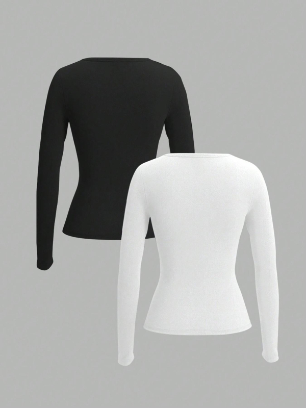 Majica s dugim rukavima i okruglim izrezom, jednobojna poliester-spandeks smjesa, ležernog kroja