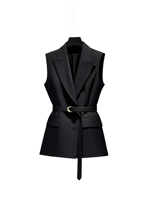 Vesta s ovratnikom sakom, poliester ≥95%, srednja duljina, kopčanje na dva gumba, casual japansko-korejski stil