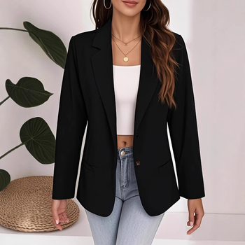 Ženski slim-fit cardigan-blazer s reverom, prednje kopčanje na jedno dugme, dugi rukavi, poliester, sadržaj poliester 95%+