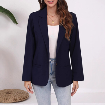 Ženski slim-fit cardigan-blazer s reverom, prednje kopčanje na jedno dugme, dugi rukavi, poliester, sadržaj poliester 95%+