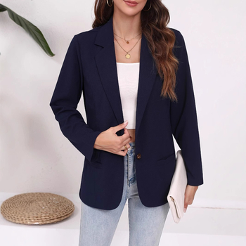 Ženski slim-fit cardigan-blazer s reverom, prednje kopčanje na jedno dugme, dugi rukavi, poliester, sadržaj poliester 95%+