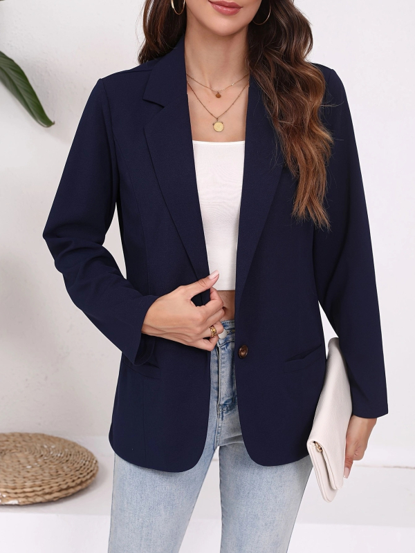 Ženski slim-fit cardigan-blazer s reverom, prednje kopčanje na jedno dugme, dugi rukavi, poliester, sadržaj poliester 95%+