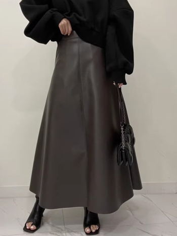 PU kožna suknja s visokim pojasom, A-linija, duga, jesen 2024