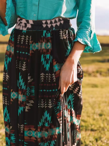 Hemisferična dugačka suknja, etnički casual stil, digitalni print, poliester 95%+, Ljeto 2025