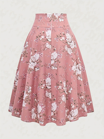 Suknja midi u A-liniji sa smockingom i otisom cvjetnog uzorka, poliester, srednja dužina, ležerni stil