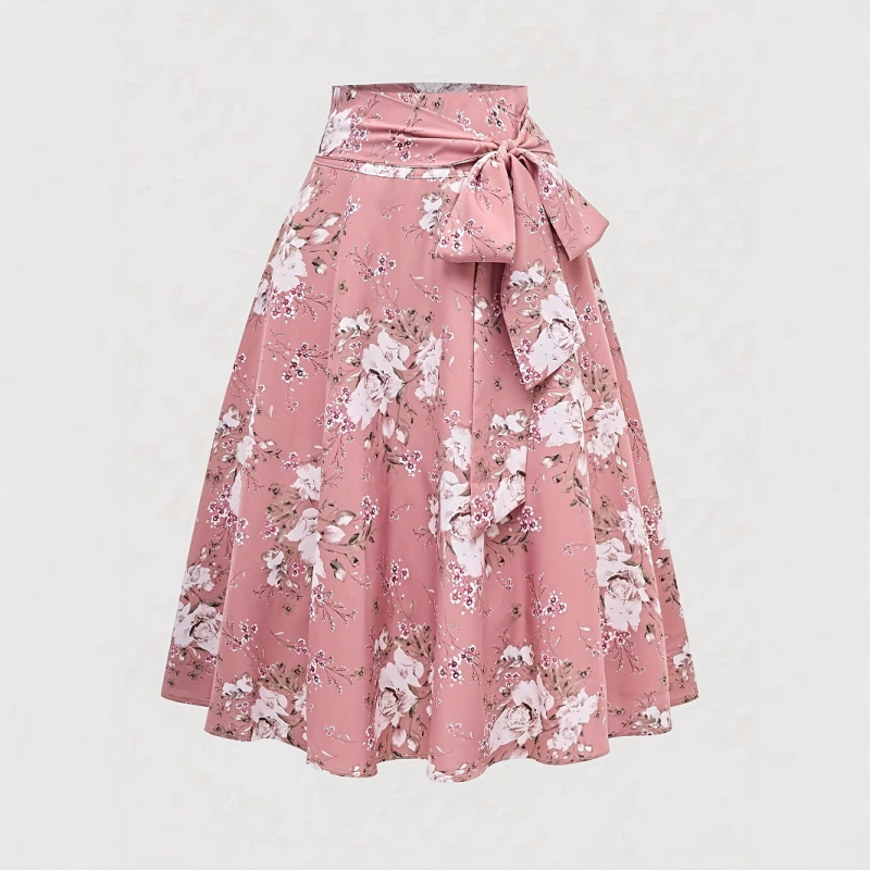 Suknja midi u A-liniji sa smockingom i otisom cvjetnog uzorka, poliester, srednja dužina, ležerni stil