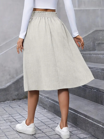 J1024 Moteriškos vidutinio ilgio A linijos sijonas, poliesteris 95%+, elegantiškas kasdienis stilius