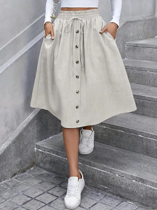 J1024 Moteriškos vidutinio ilgio A linijos sijonas, poliesteris 95%+, elegantiškas kasdienis stilius