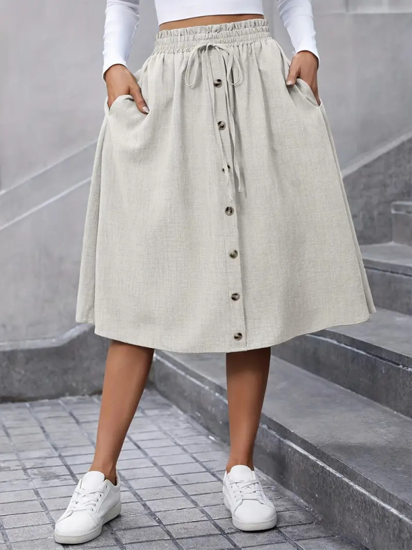 J1024 Moteriškos vidutinio ilgio A linijos sijonas, poliesteris 95%+, elegantiškas kasdienis stilius