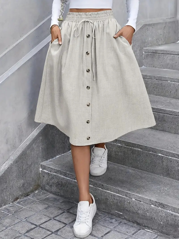 J1024 Moteriškos vidutinio ilgio A linijos sijonas, poliesteris 95%+, elegantiškas kasdienis stilius