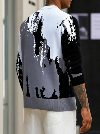 Pleteni pulover s okruglim ovratnikom, dugi rukavi, debeli džakard, 50% viskoze