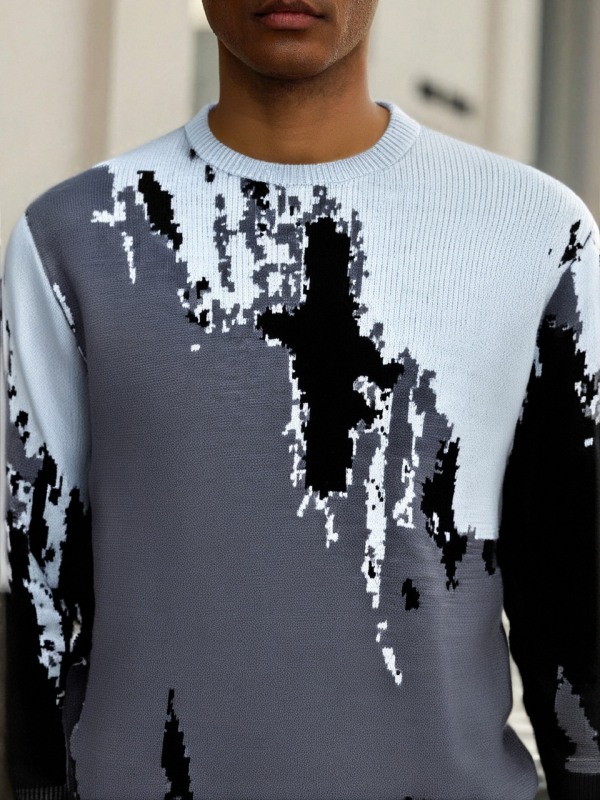 Pleteni pulover s okruglim ovratnikom, dugi rukavi, debeli džakard, 50% viskoze