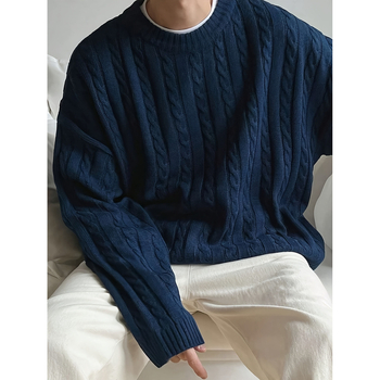 Muški pleteni džemper, korejskog stila opuštena silueta, okrugli ovratnik, dugi rukav, jesen