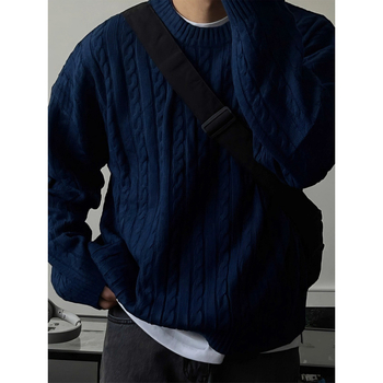 Muški pleteni džemper, korejskog stila opuštena silueta, okrugli ovratnik, dugi rukav, jesen