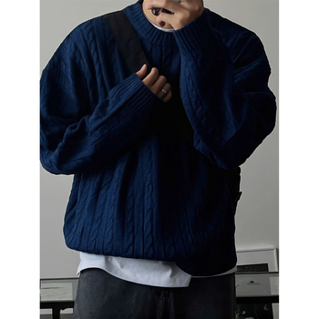 Muški pleteni džemper, korejskog stila opuštena silueta, okrugli ovratnik, dugi rukav, jesen