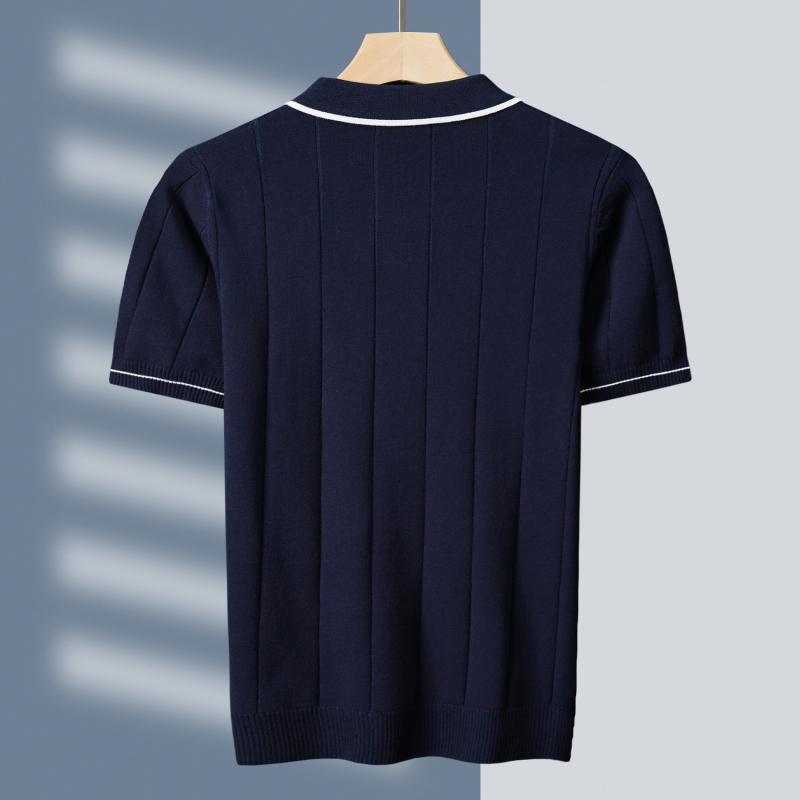 Pletena polo majica, uski kroj, okrugli ovratnik, jacquard pletena, mercerizirani pamuk s 66,3% viskoze